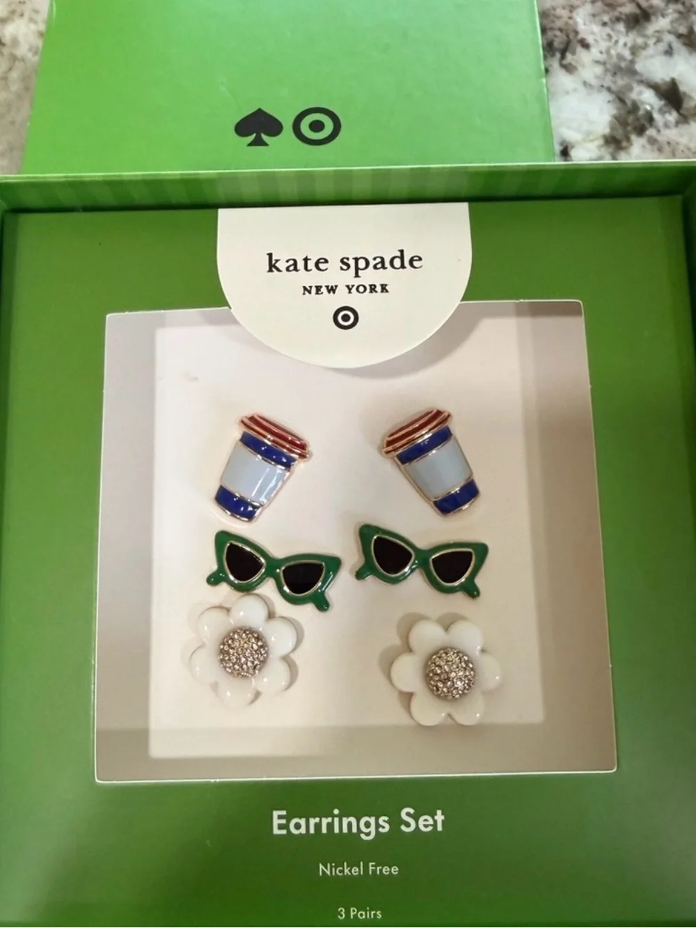 kate spade Green, White, Blue, Black and Gold Earrings Set